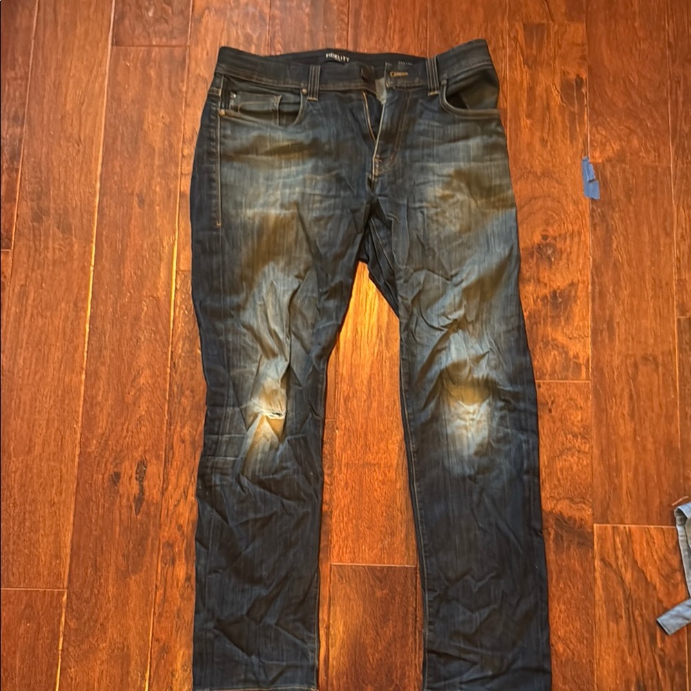 Fidelity Slim Blue Jeans with Vintage Distressing